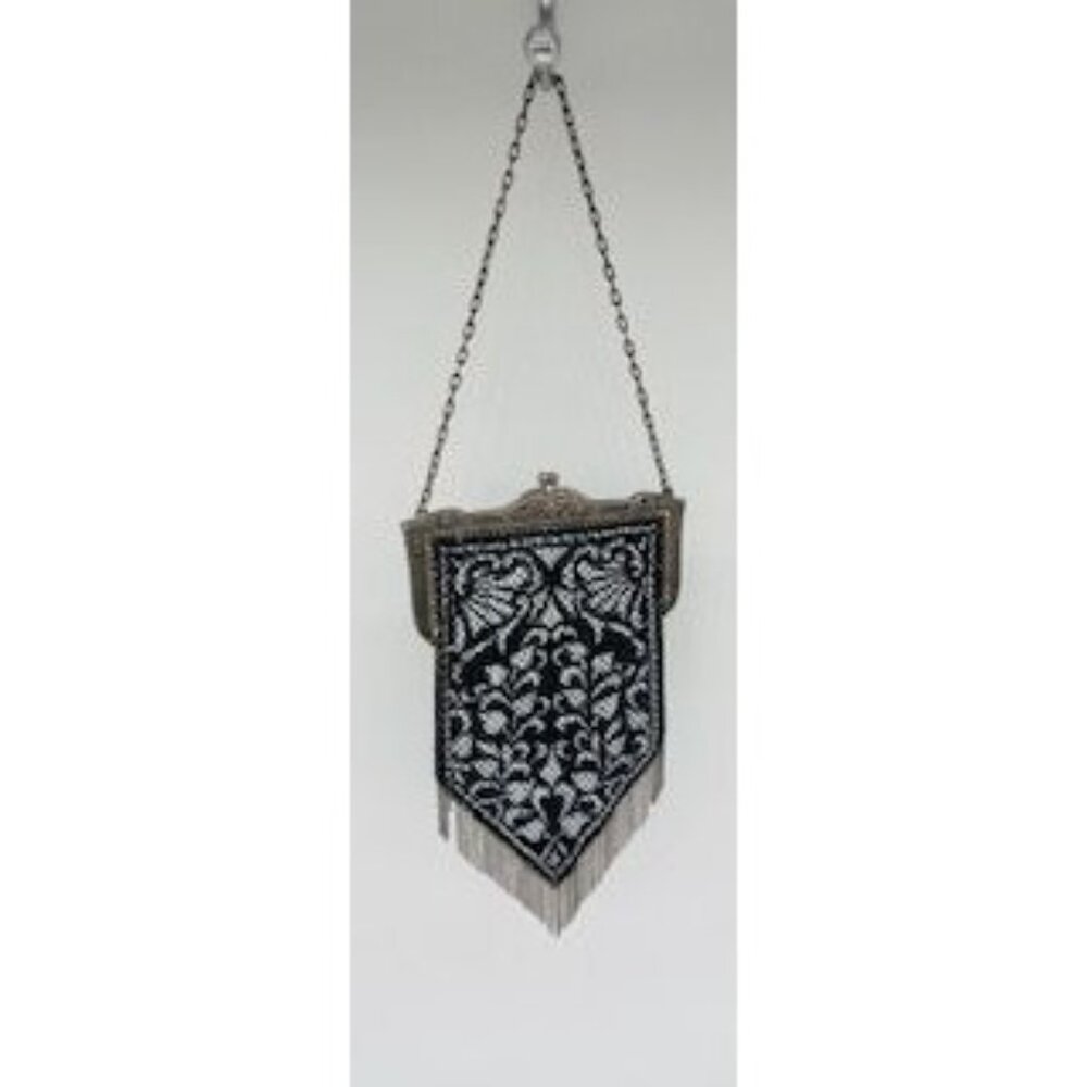 Antique Mandalian metal mesh fringe flapper purse
